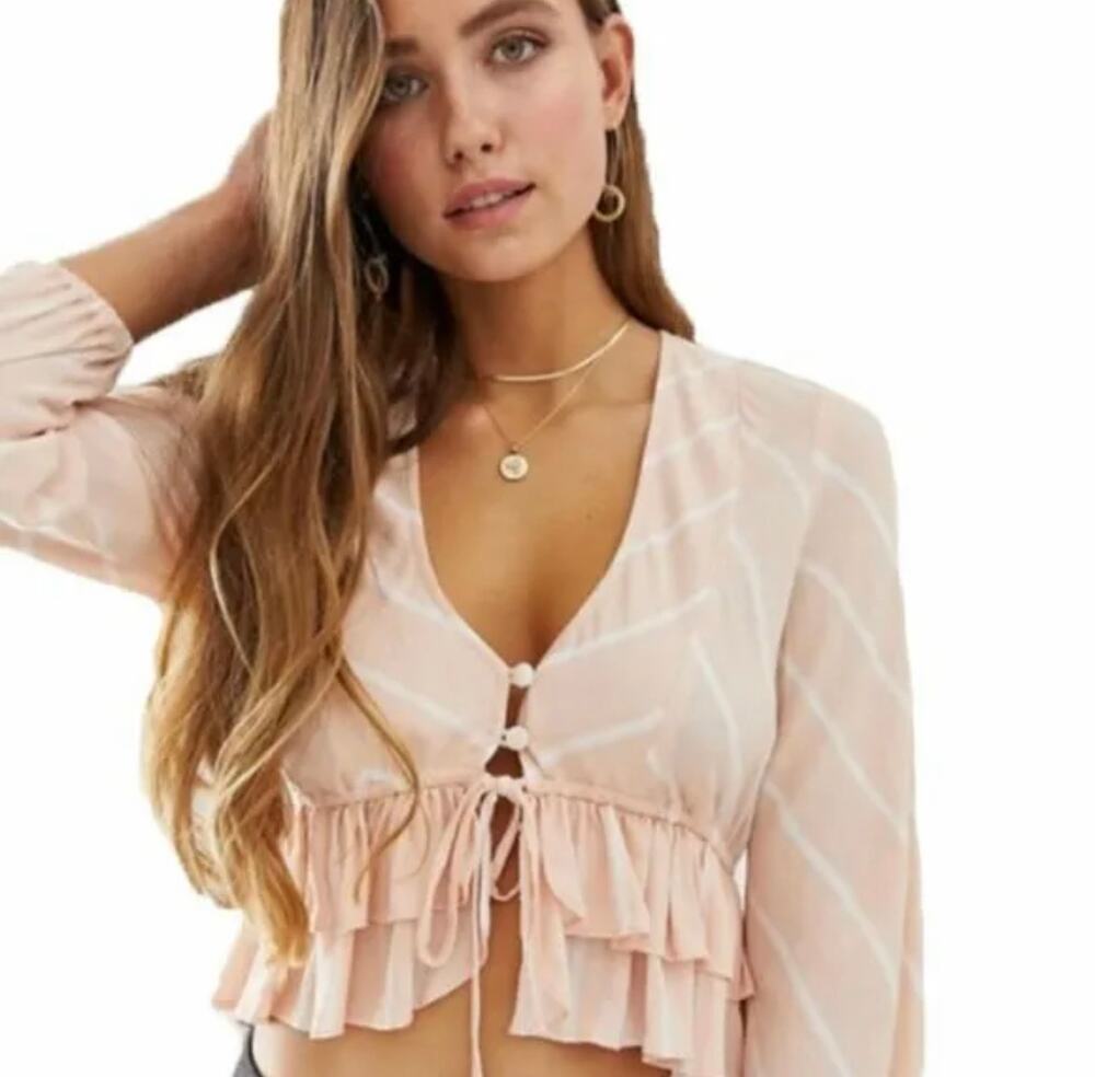 Free People Revolve Samifran Long Sleeve Petal Combo Peach Ruffle Top Size XS